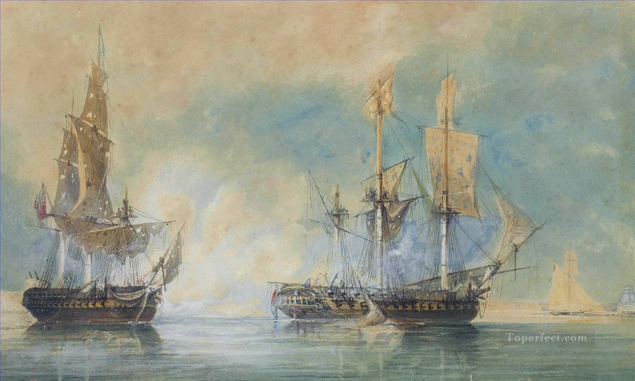 Crescent capturando la fragata francesa Reunión frente a la batalla naval de Cherburgo de 1793 Pintura al óleo